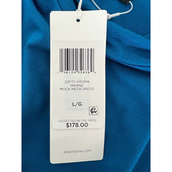 Eileen Fisher Mock Neck Tie Waist Sleeveless Dress Marine Blue $178 - L NWT - Picture 8 of 11